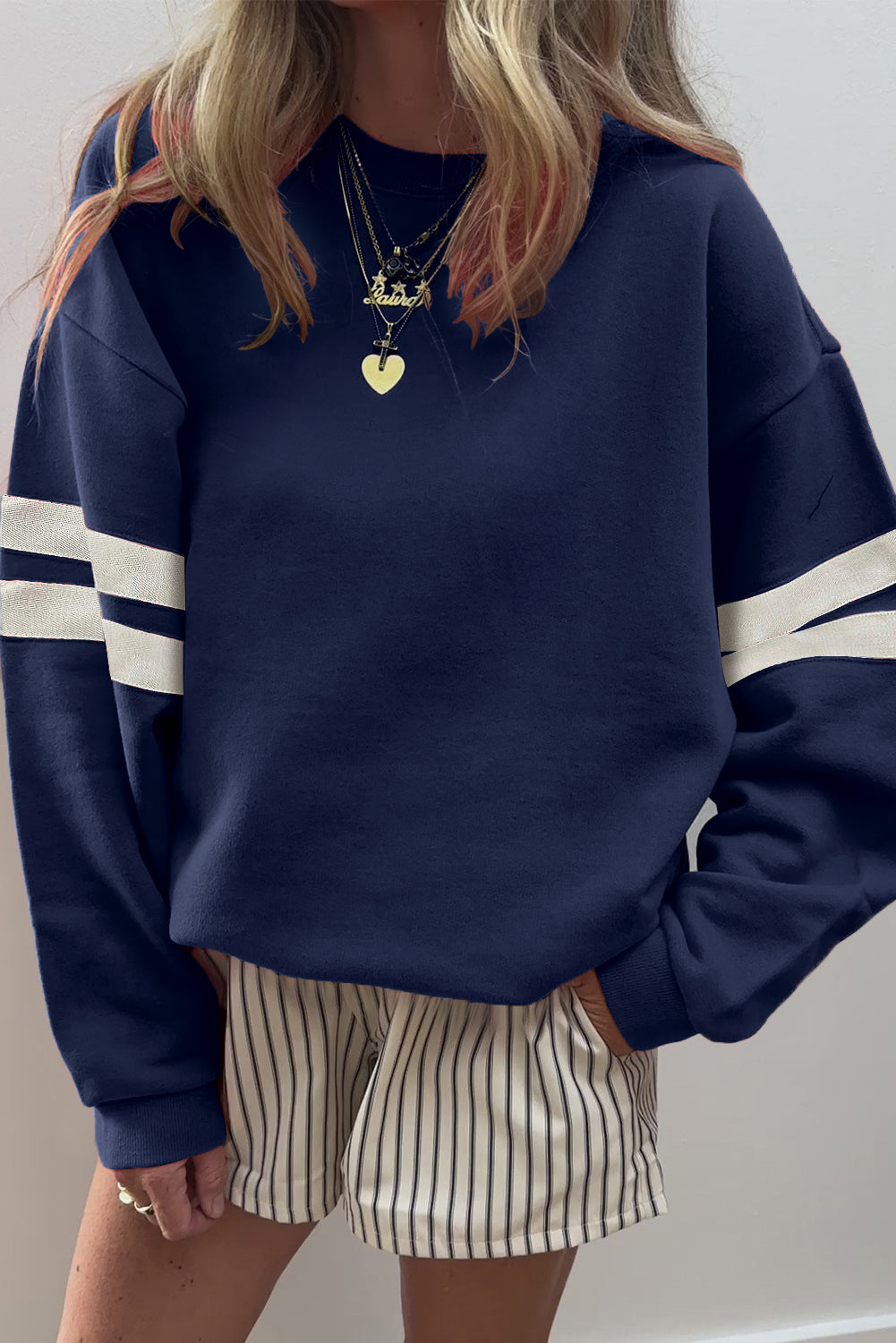 Fiery Red Varsity Striped Detail Drop Shoulder Oversized Sweatshirt