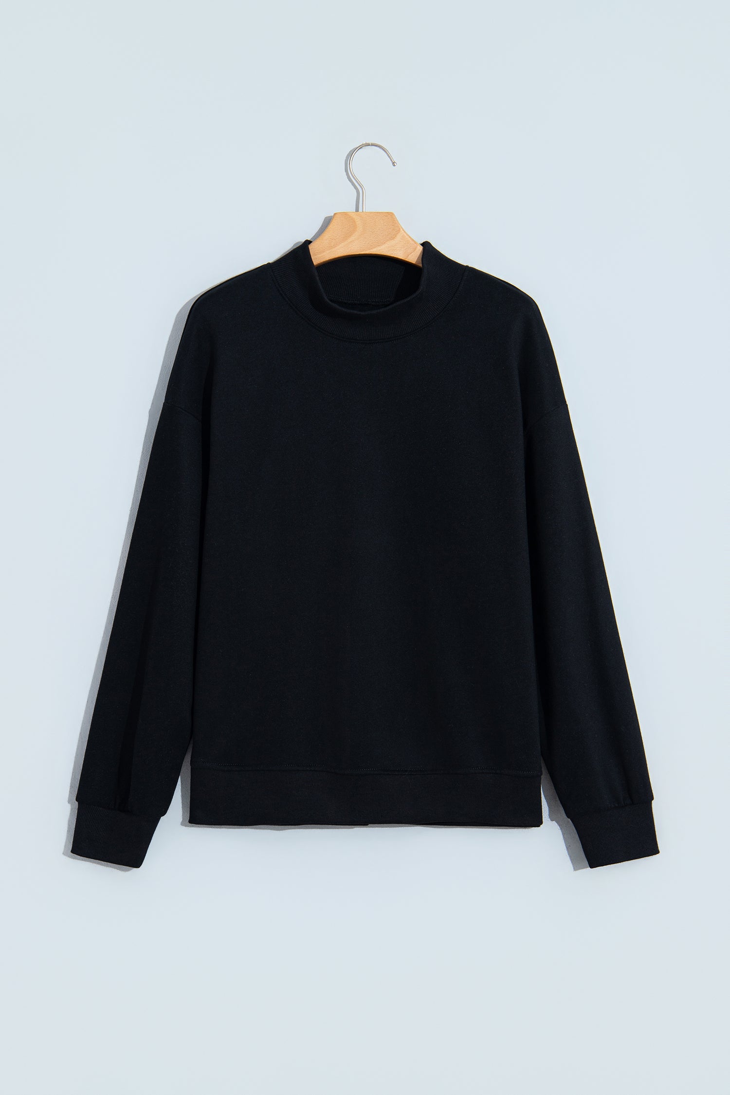 Black Solid Color Oversized Mock Neck Sweatshirt