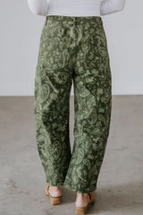 Green Paisley Print Harem Denim Pants