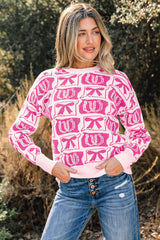Black Bows & Horseshoes Pattern Western Fashion Print Sweater