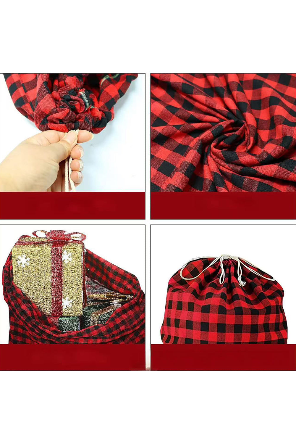 Fiery Red Buffalo Plaid Christmas Gift Bag