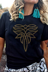 Black Rhinestone Western Pattern Cotton Blend Graphic T Shirt