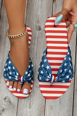 Navy Blue Stars and Stripes Cute Bow Knot Flat Slippers
