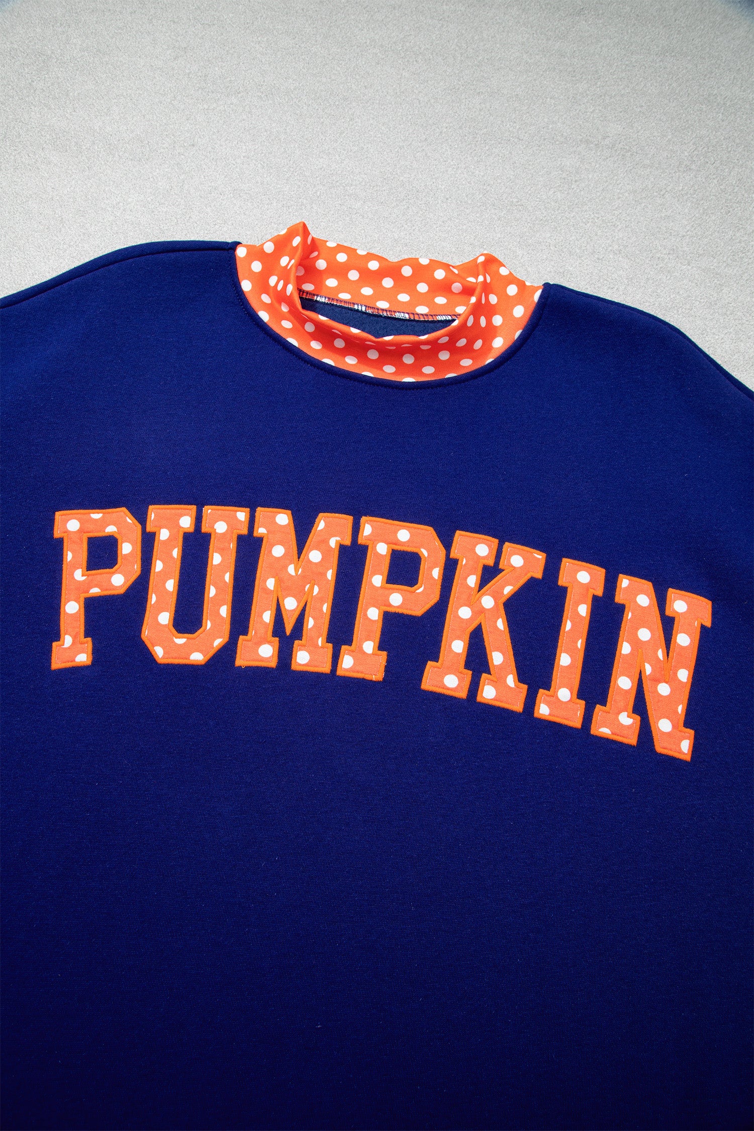 Sail Blue Polka Dot Letter Print Contrast Trim Mock Neck Sweatshirt