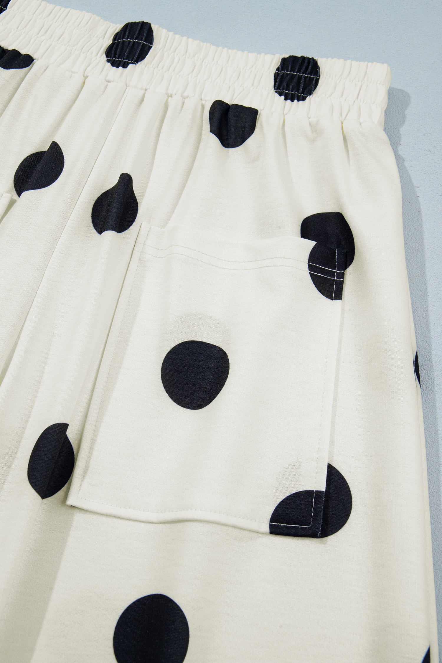 Khaki Polka Dot Wide Leg Elastic Waist Casual Pants