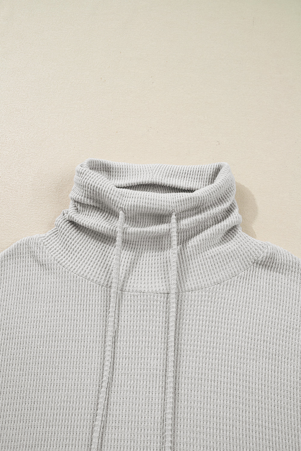 Light Grey Textured Knit Drawstring Cowl Neck Oversized Top