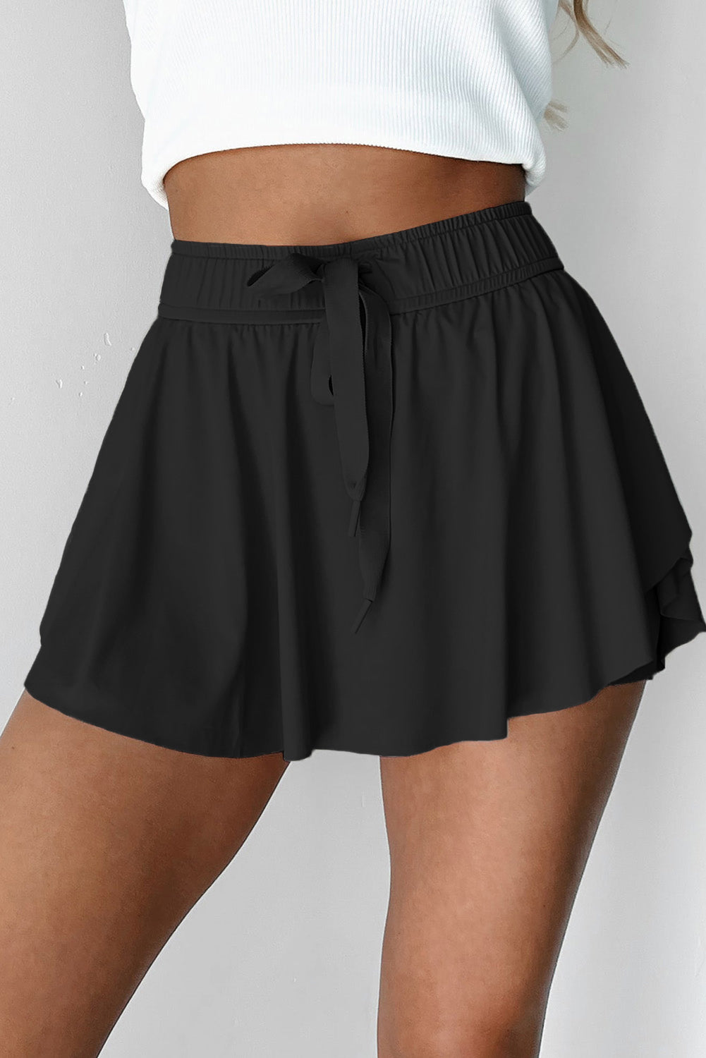 Yellow Cream Drawstring Elastic Waistband Lined Tennis Skorts