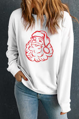 White Christmas Santa Claus Graphic Rhinestone Transfer Drop Shoulder Sweatshirt