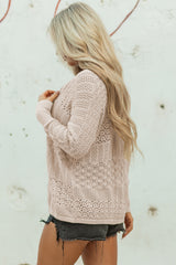 Jet Stream Mix Pattern Hollowed Knit Open Front Cardigan