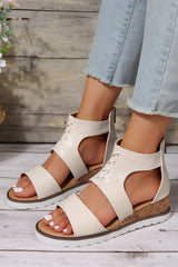 White Crisscross Detail Leather Wedge Gladiator Sandals