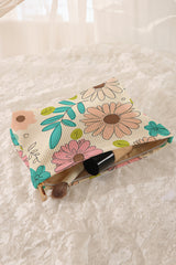 White Floral Print Corduroy Makeup Bag