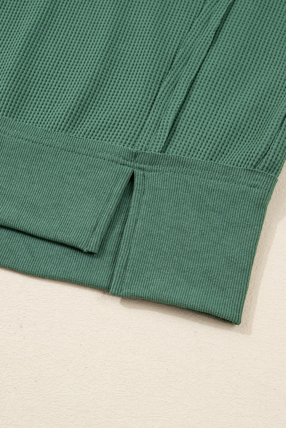 Evergreen Solid Color Raw Seam Patchwork Ribbed Drop Shoulder Sweatshirt