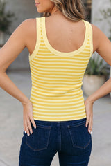 Yellow Stripe Ribbed Knit Slim Tank Top