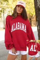 Racing Red ALABAMA/ AL Double Side Printed High Neck Reversible Baggy Sweatshirt