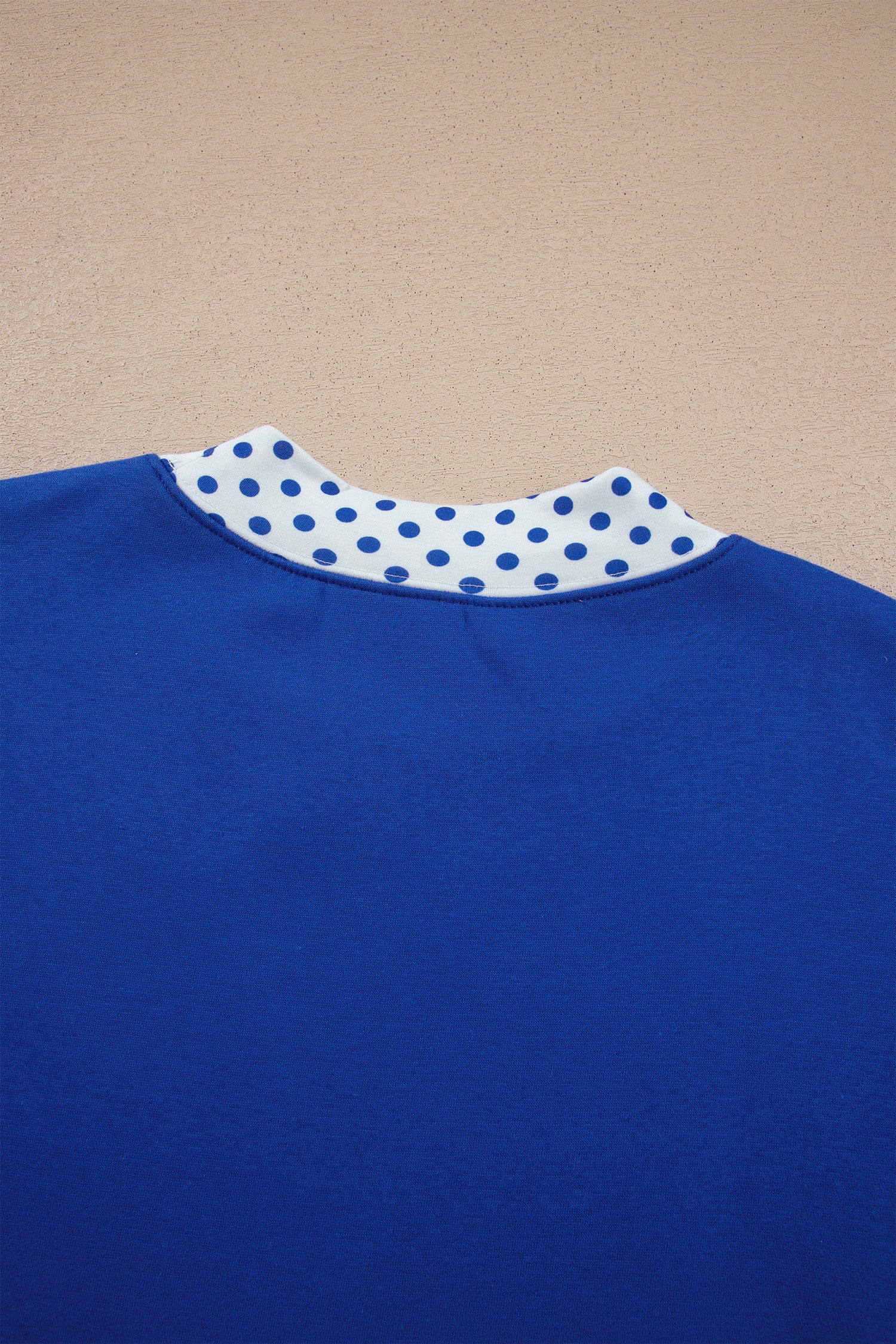 Navy Blue Polka Dot Trim Baggy Pullover 2pcs Short Set