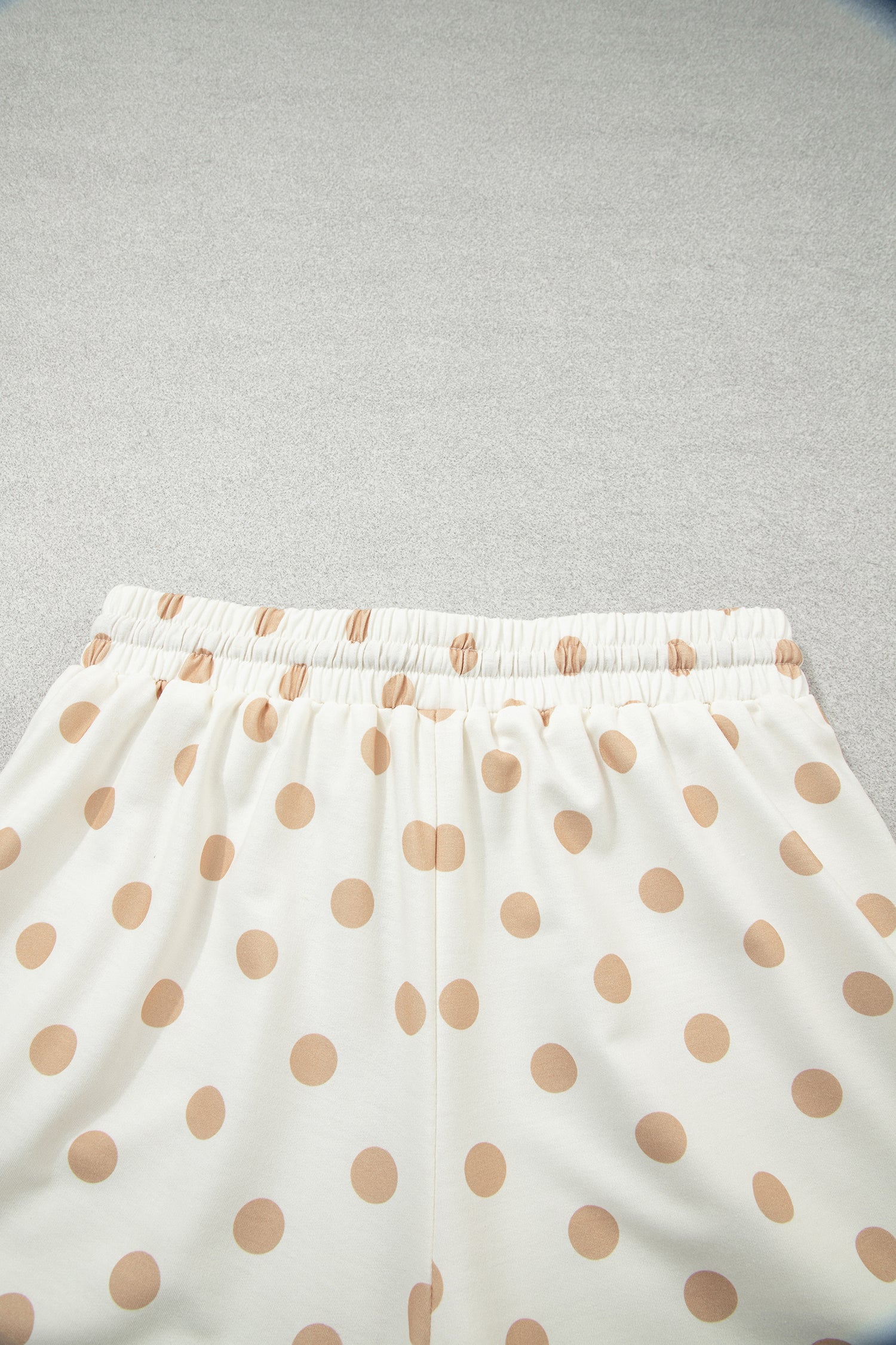 Pink Polka Dot Drop Shoulder Polo Loose Pullover Patch Pocket Casual Shorts Set