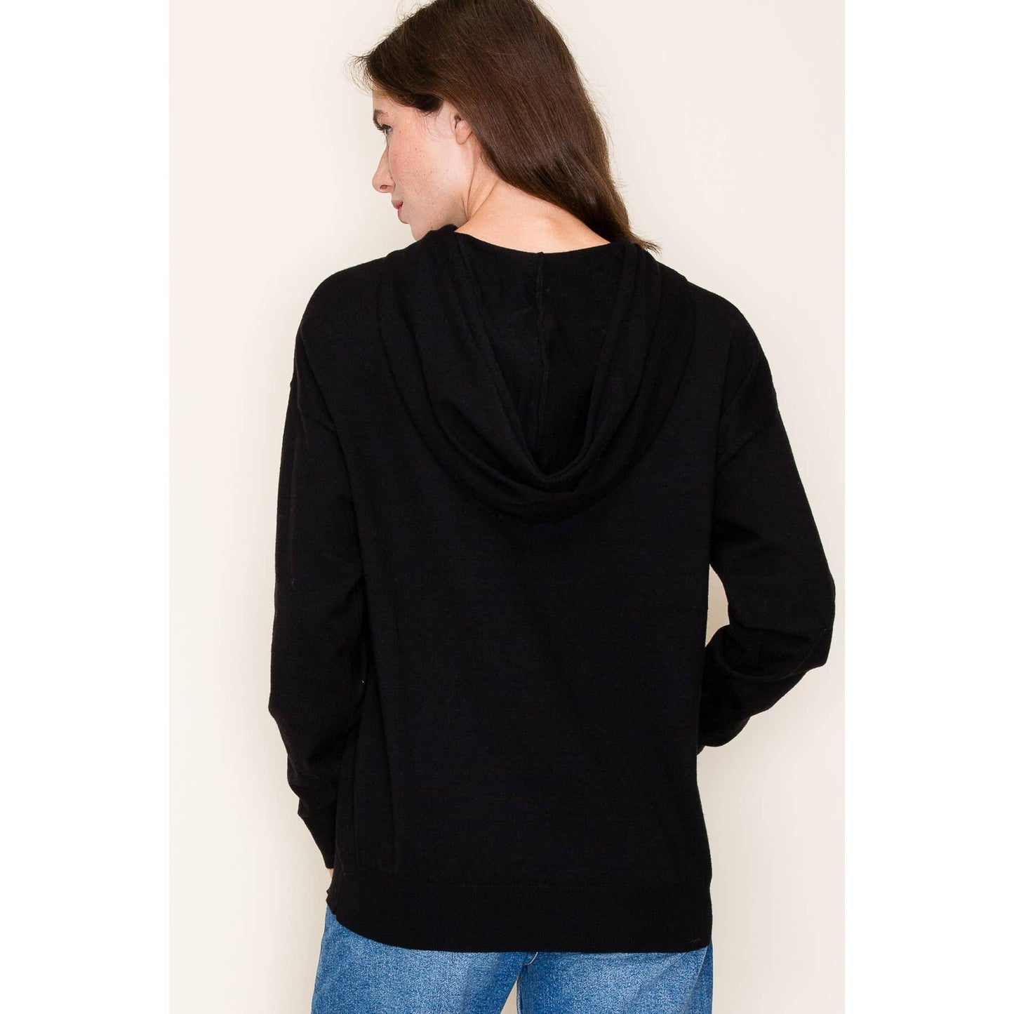 Drawstring Neck Long Sleeve Light Hoodie Sweater