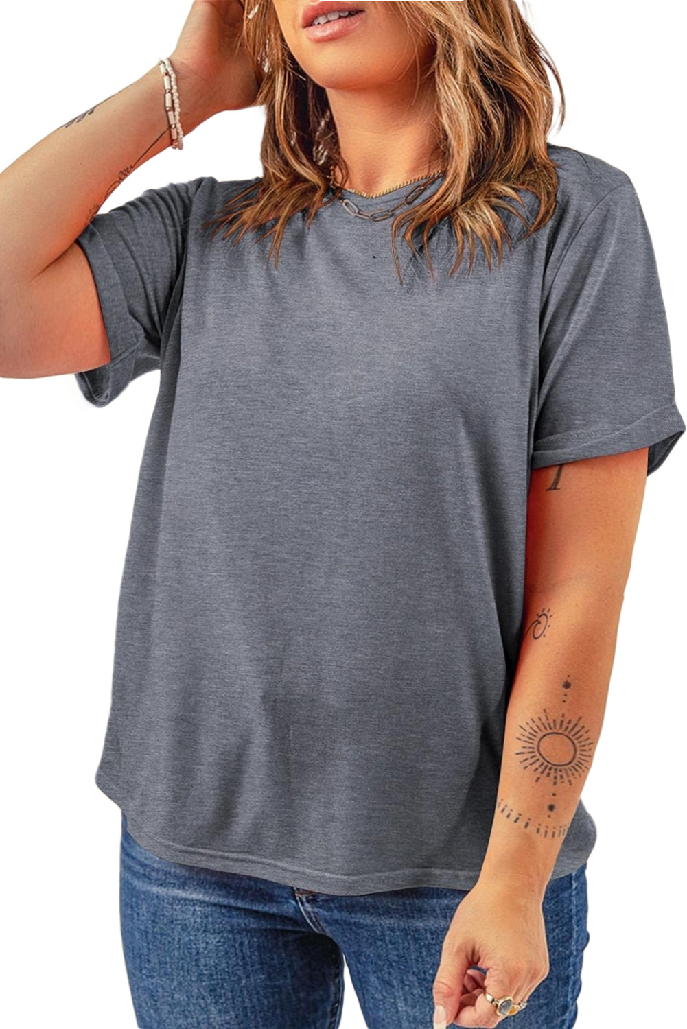 Yellow Cream Casual Plain Crew Neck Tee