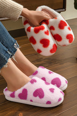 Fiery Red Valentines Heart Shape Winter Fuzzy Slippers