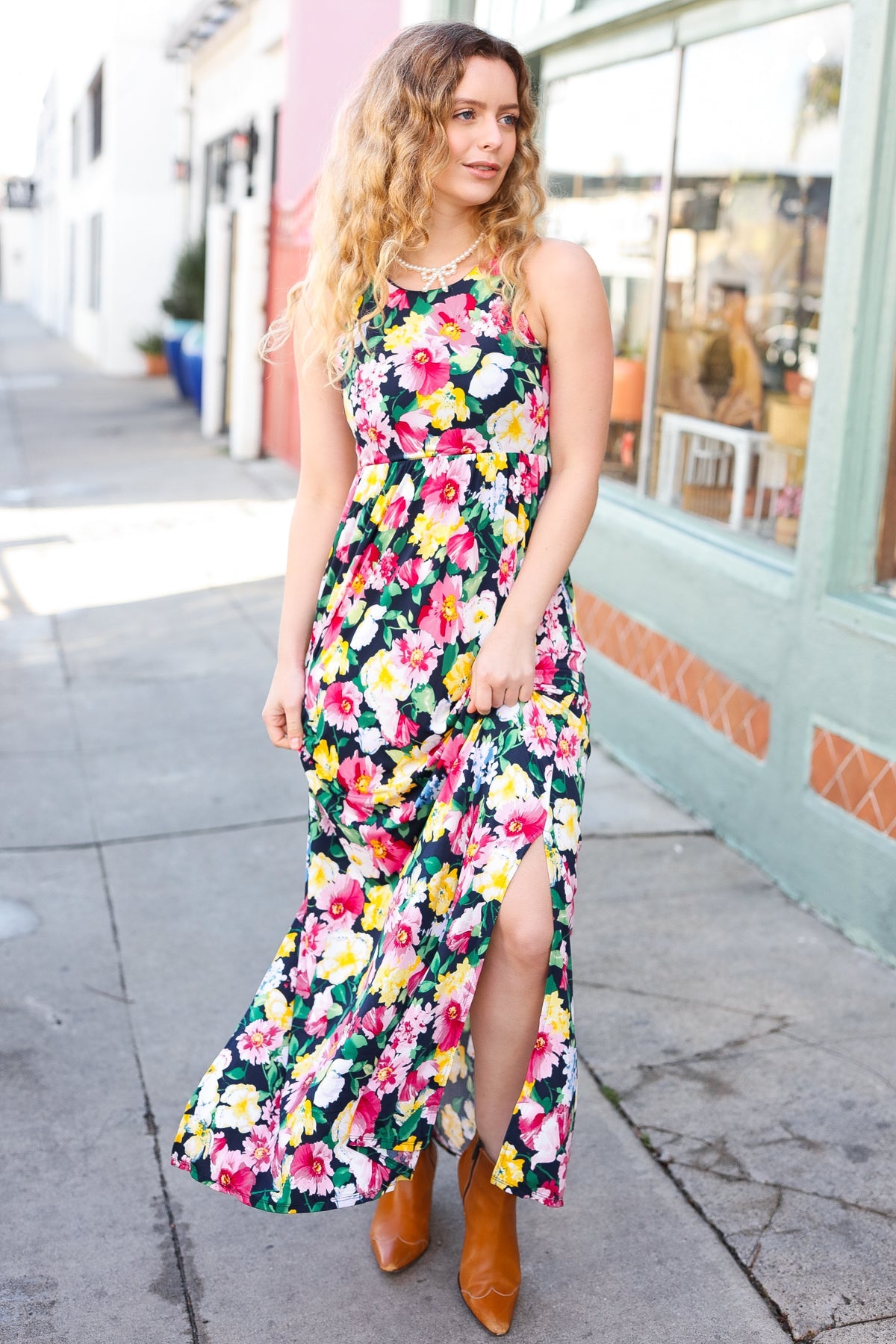 Easy Living Navy Floral Sleeveless Maxi Dress