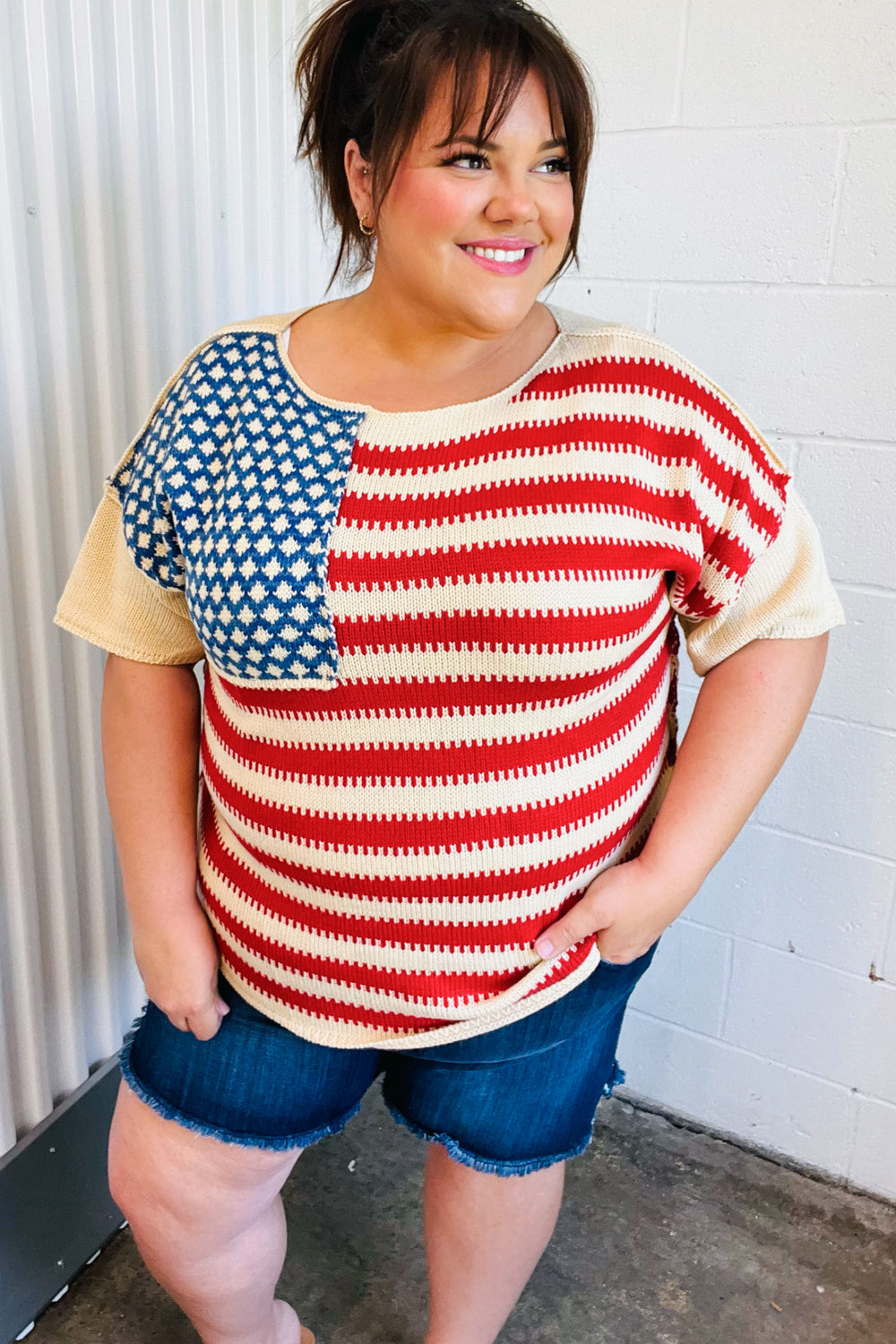 American Flag Jacquard Knit Sweater Top