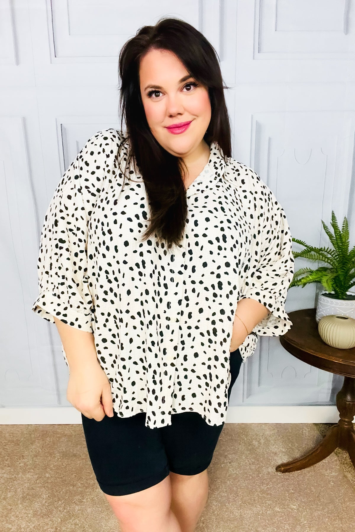 Diva Loving Ivory Leopard Print Button Down Oversized Top