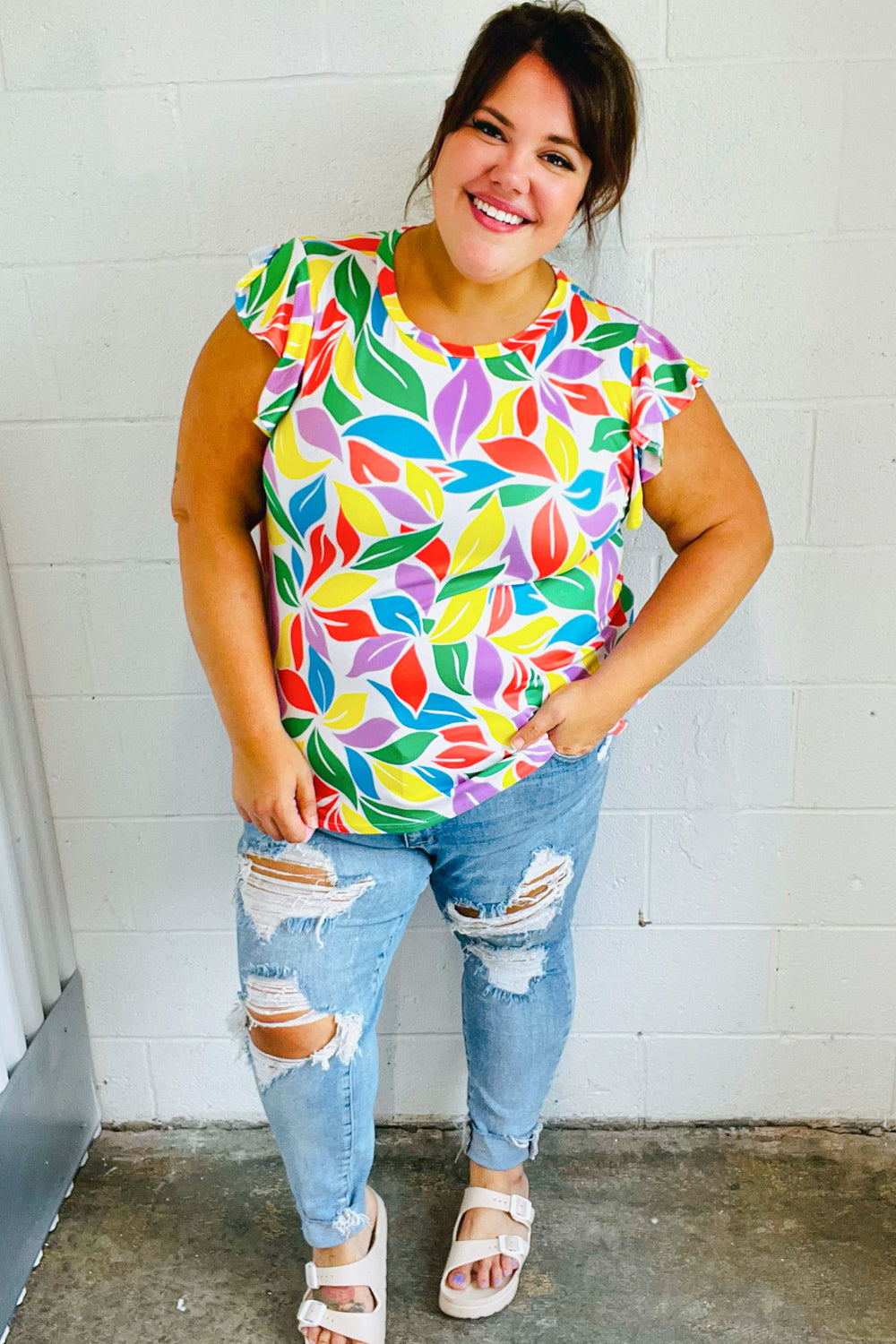 Feeling Playful Lavender & Yellow Floral Print Flutter Sleeve Top