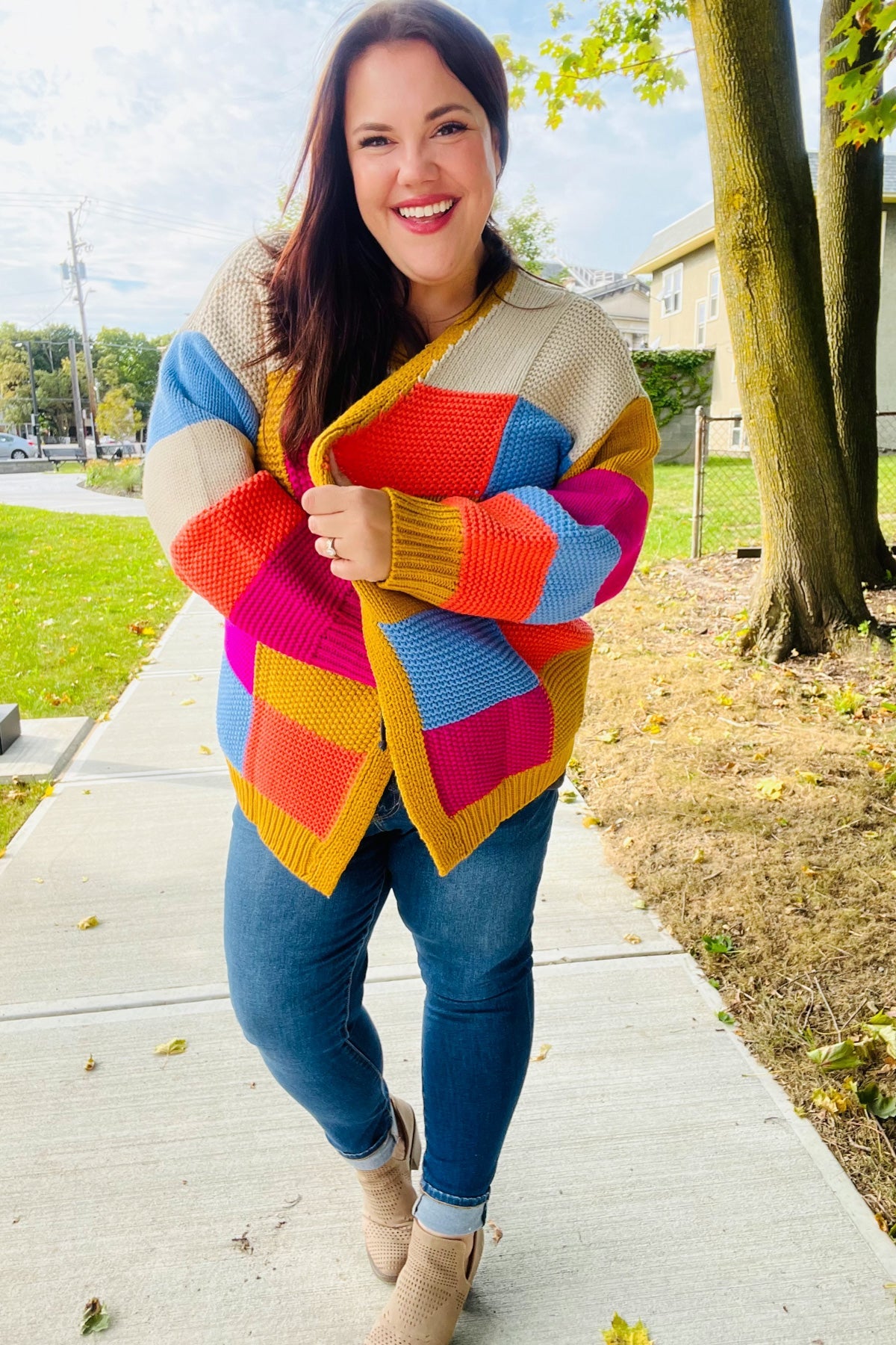 Spread Joy Multicolor Chunky Knit Color Block Patchwork Cardigan