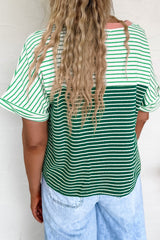 Green Stripe Contrast Print Color Block Detail Relaxed Tee