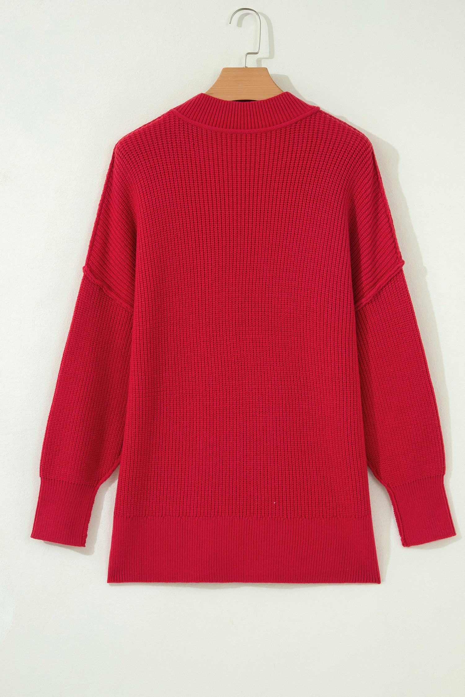 Red Dahlia Long Sleeve Ribbed Knit Stand Neck Regular Fit Sweater