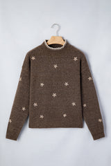 Chicory Coffee Floral Print High Neck Long Sleeve Sweater