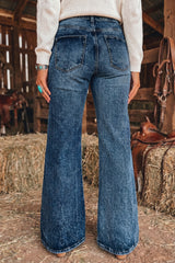 Sail Blue Acid Wash Pocket Detail Flare Jeans