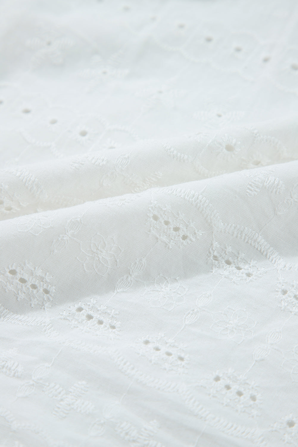 White Lace Neck Flutter Sleeve Eyelet Blouse