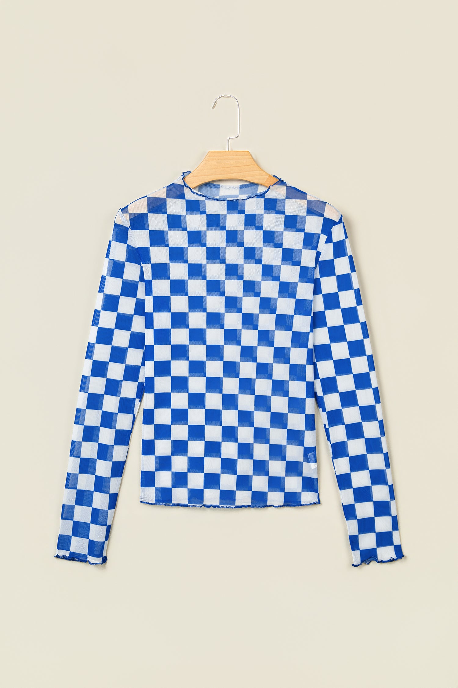 Rose Plaid Mesh Sheer Long Sleeve Top