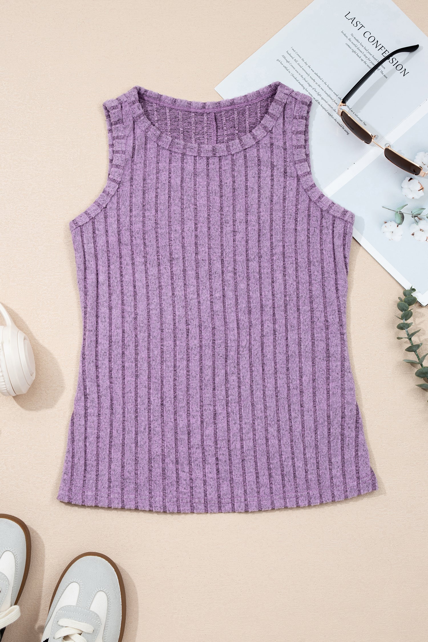 Camel Slim Ribbed Mineral Wash Tank Top
