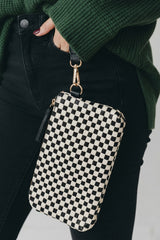 Chestnut Checkered  Woven Clutch Wristlet PU Leather Large Size Patterned Wallet