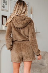 Parchment Zip Up Hoodie Drawstring Shorts Sherpa 2pcs Outfit