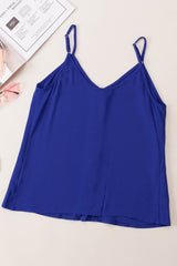 Blue Spaghetti Strap Buttoned Tank Top