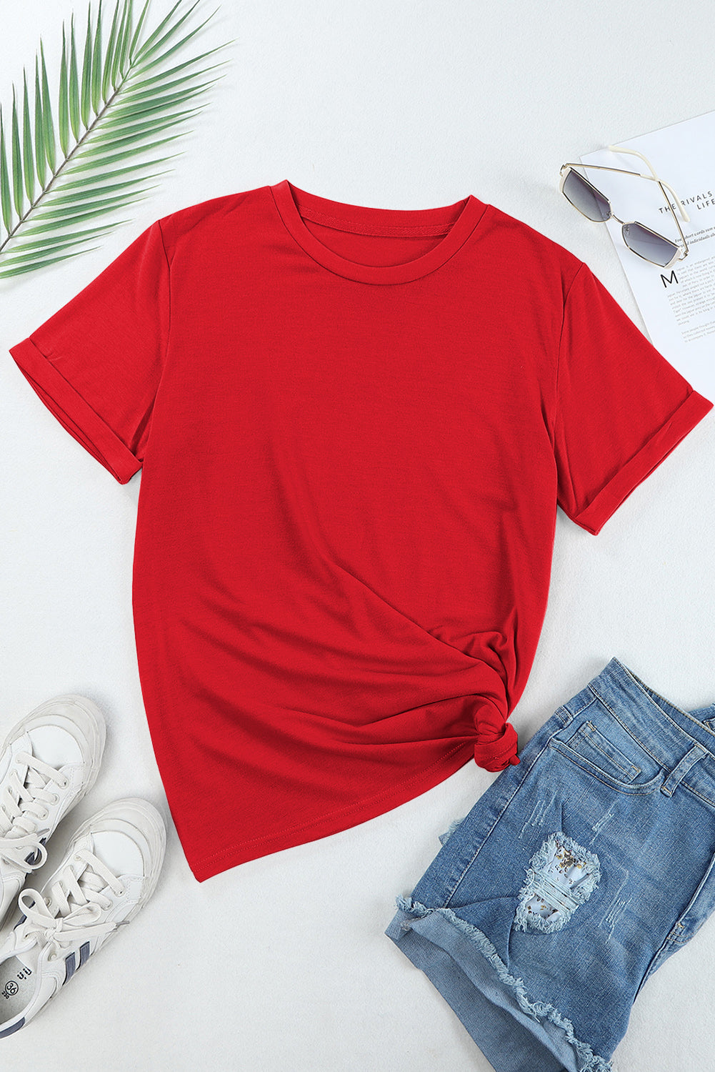 Yellow Cream Casual Plain Crew Neck Tee
