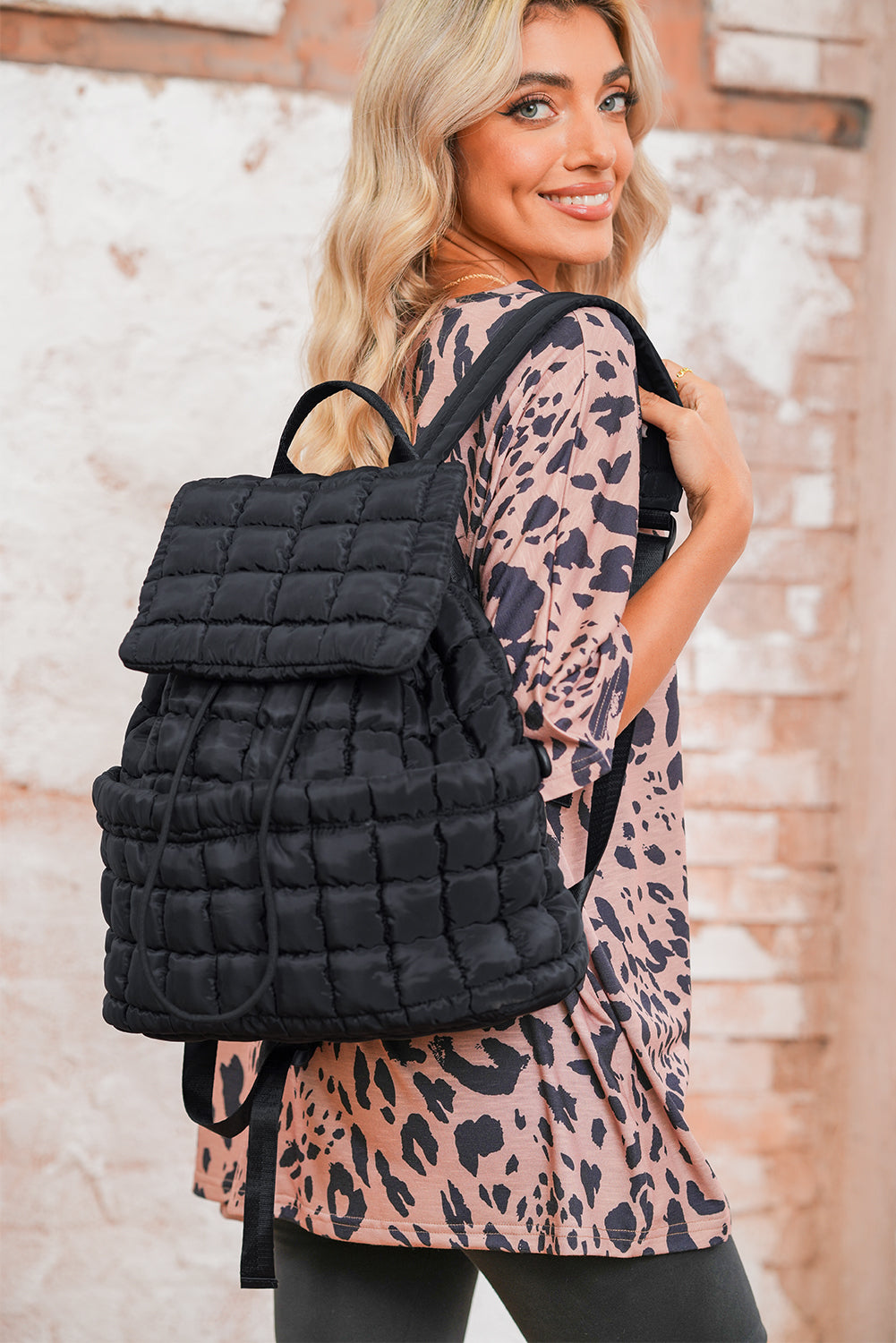Medium Grey Solid Flapped Quilted Puffer Backpack