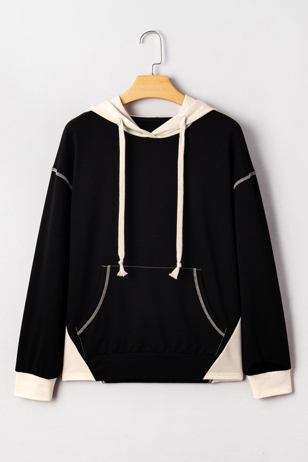 Black Contrast Trim Kangaroo Pocket Hoodie