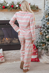 White Christmas Pattern Print Shirt Style Long 2pcs Pajama Set