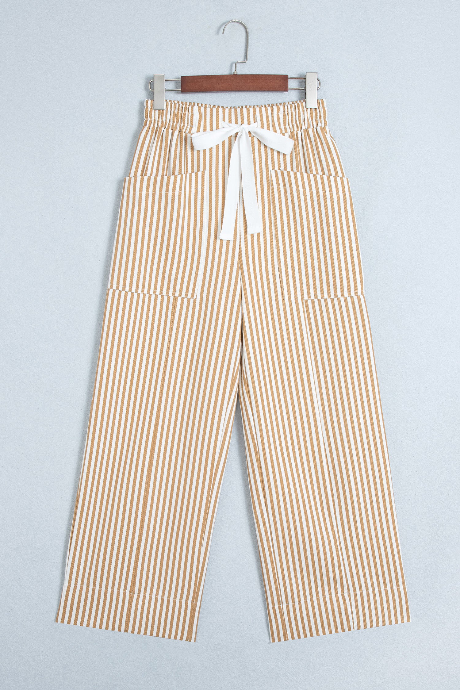 Apricot Stripe Ribbon Drawstring Waist Full-Length Shift Pant