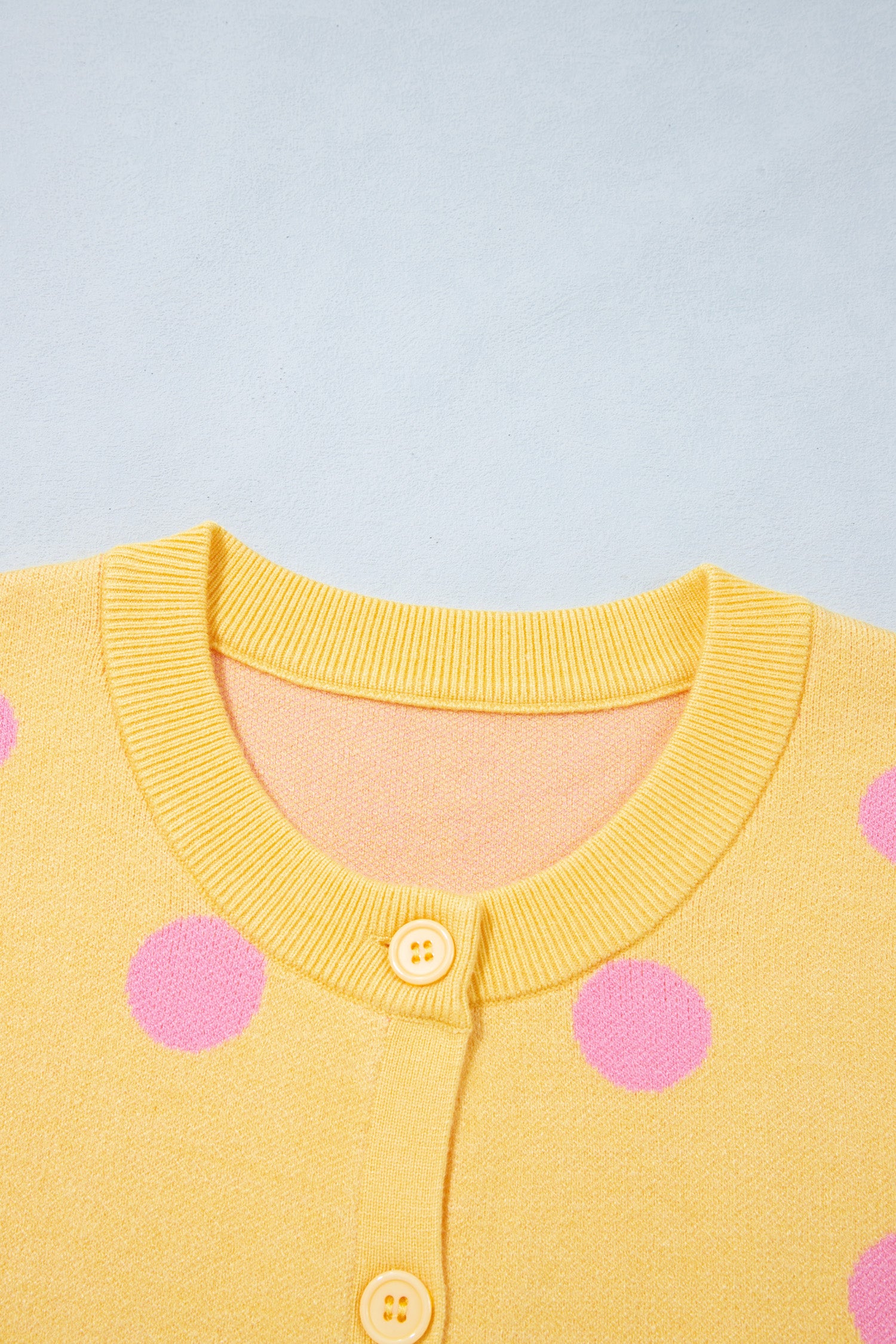 Yellow Cream Casual Polka Dot Button Front Long Sleeve Sweater Cardigan