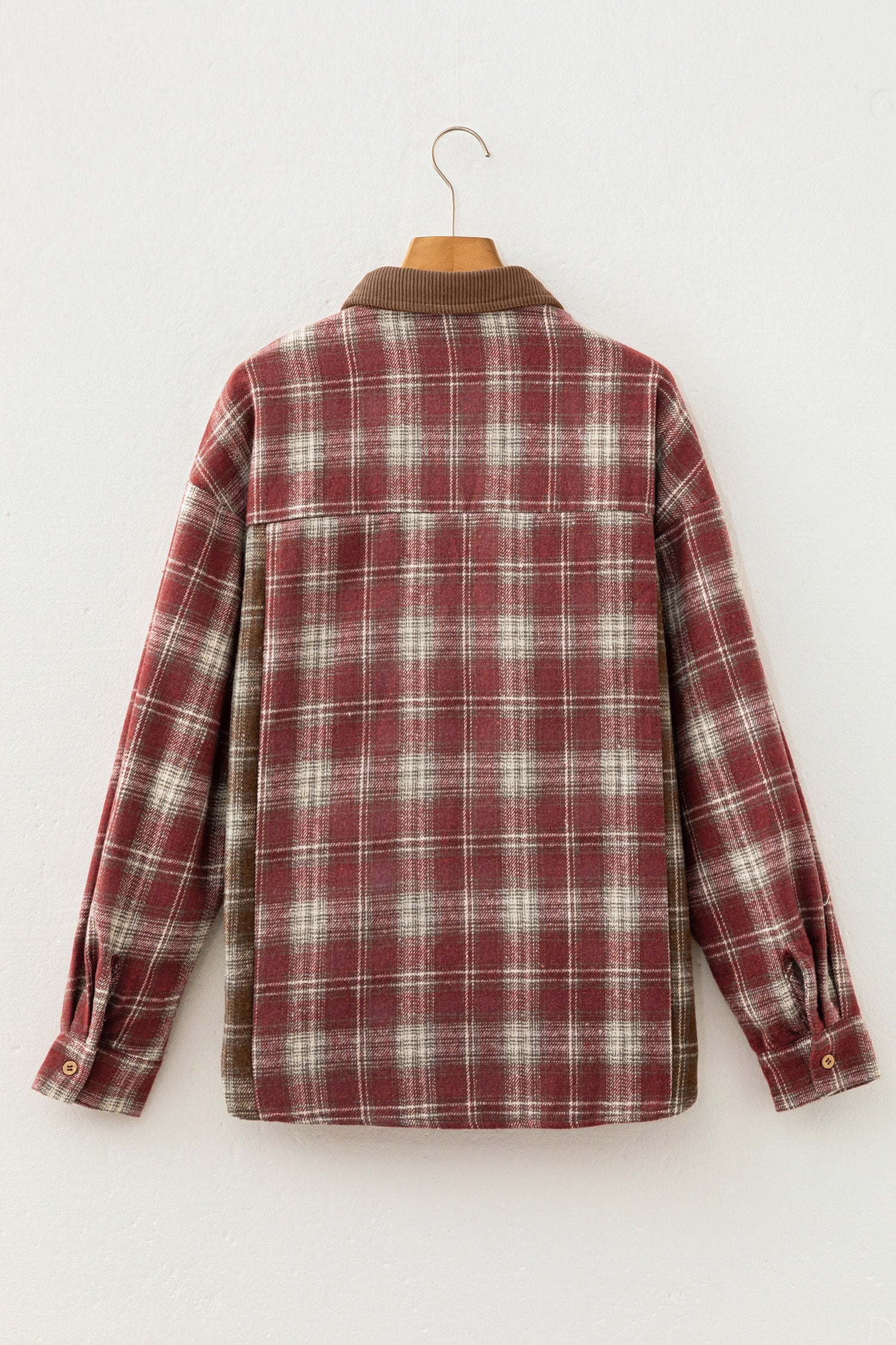 Red Contrast Plaid Long Sleeve Button Down Shacket