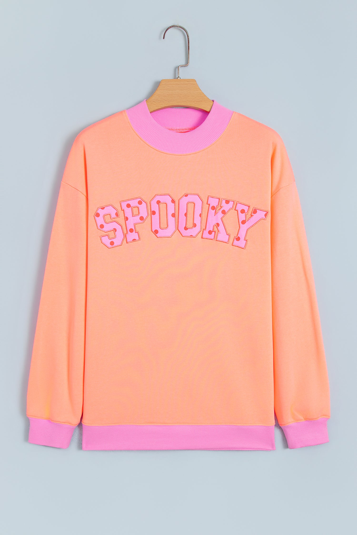 Pink Polka Dot Letter Graphic Colorblock Tunic Sweatshirt