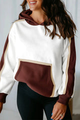 Coffee Colorblock Kangaroo Pocket Long Sleeve Hoodie