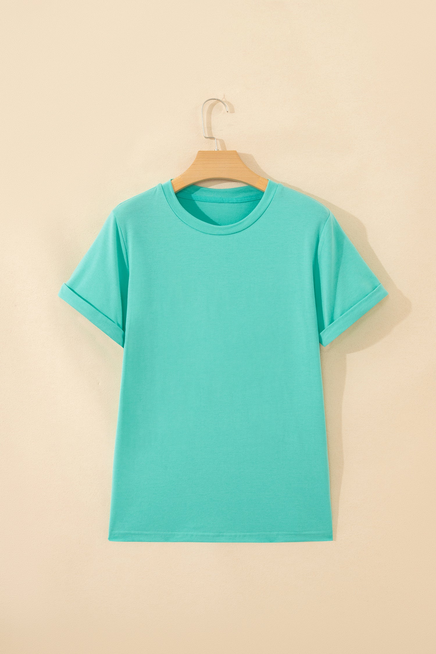Yellow Cream Casual Plain Crew Neck Tee