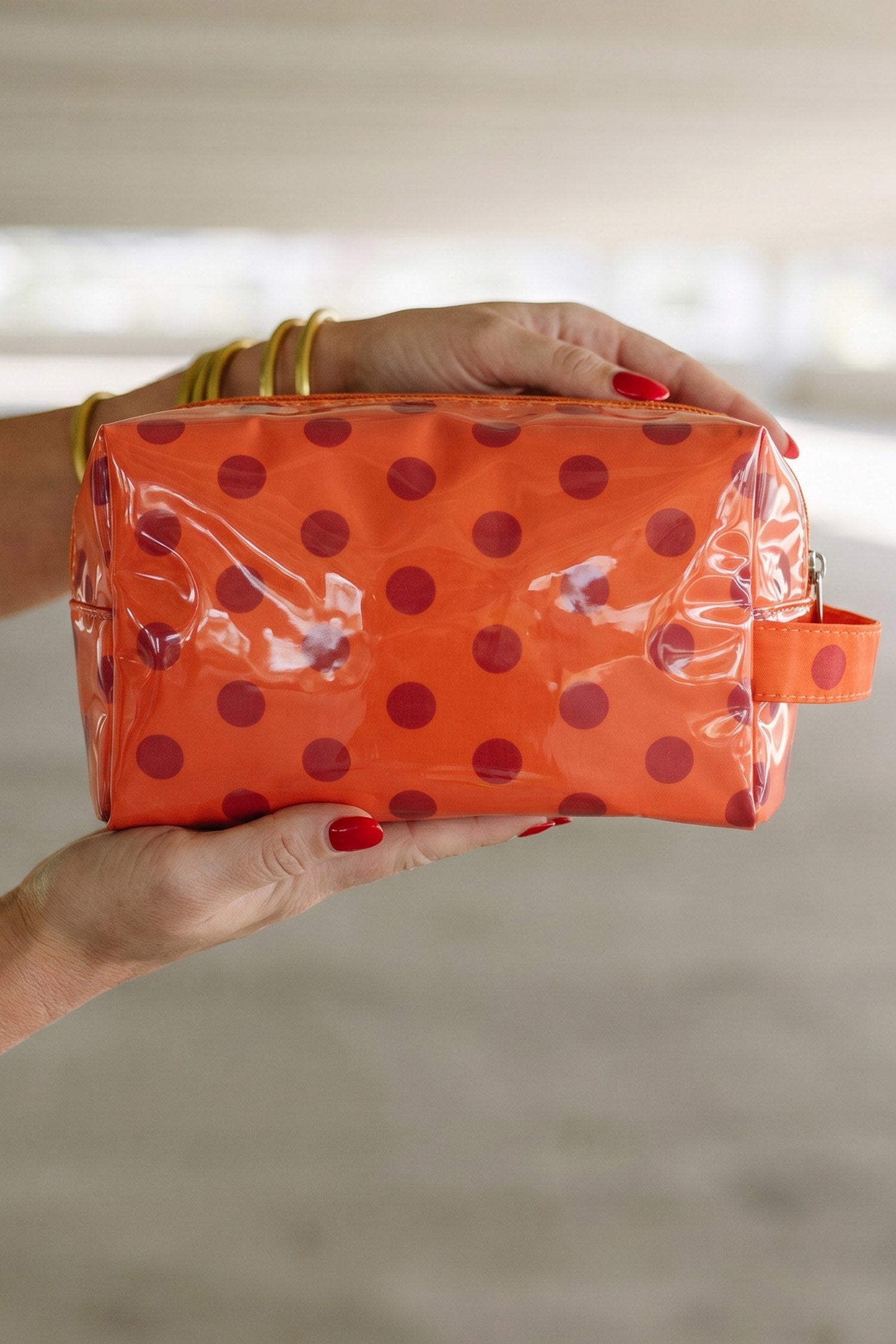 Light Pink Durable PVC Polka Dot Makeup Bag