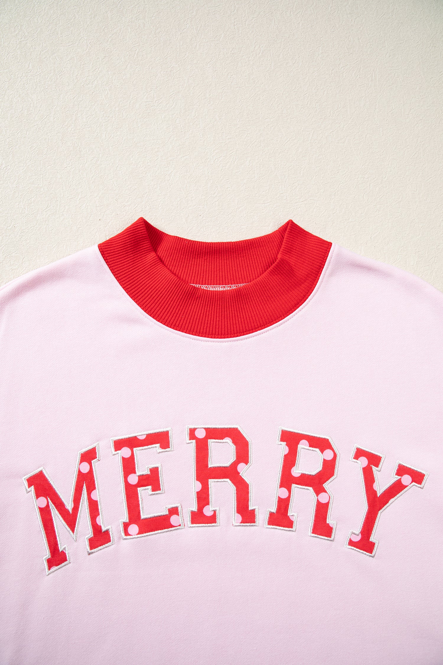 Pink Polka Dot Letter Graphic Colorblock Tunic Sweatshirt